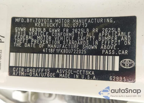 2013 Toyota Camry Se from USA, damaged, VIN 4T1BF1FK8DU722025